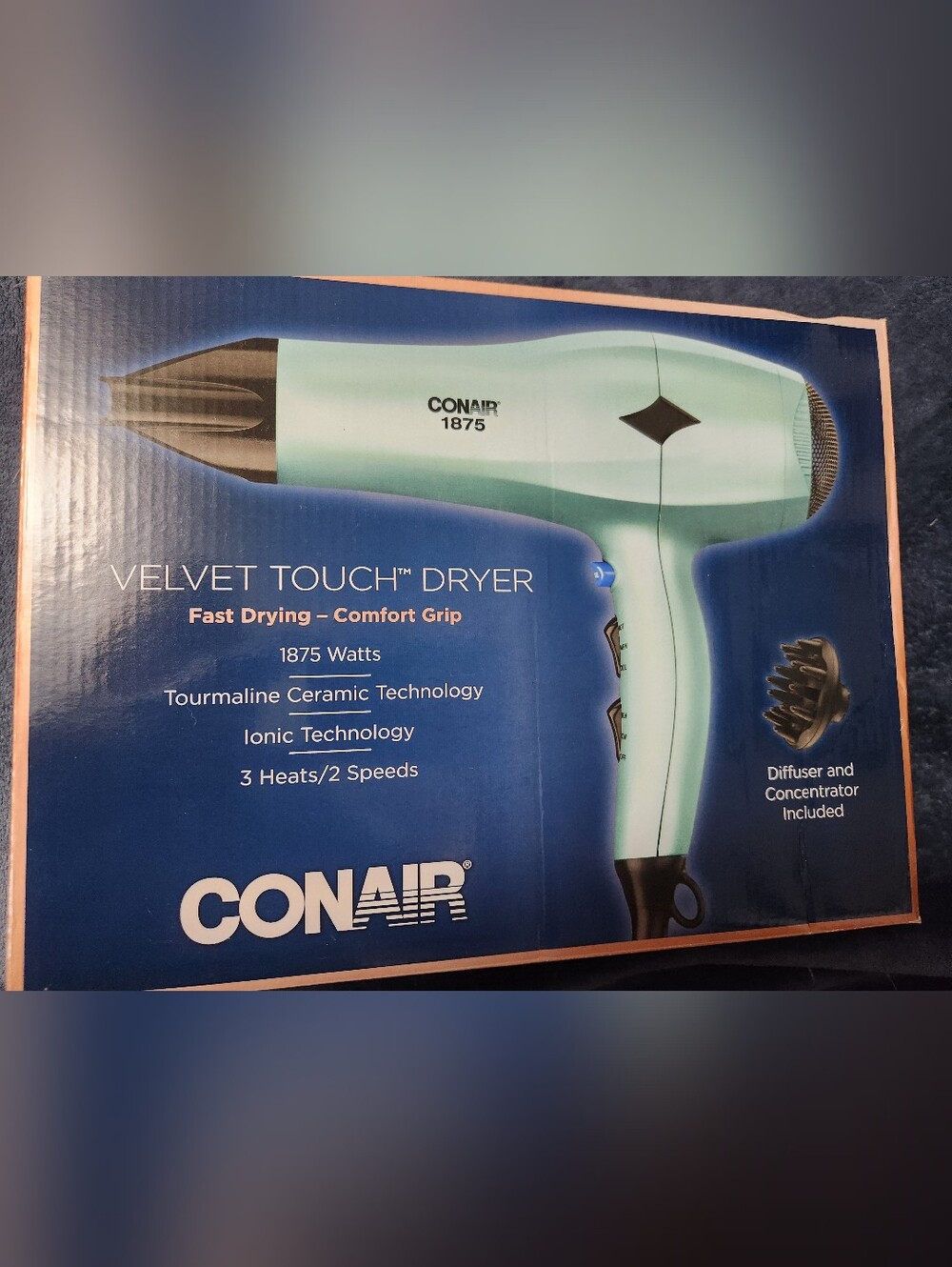 CONAIR VELVET TOUCH HAIR DRYER, AQUA, NEW
